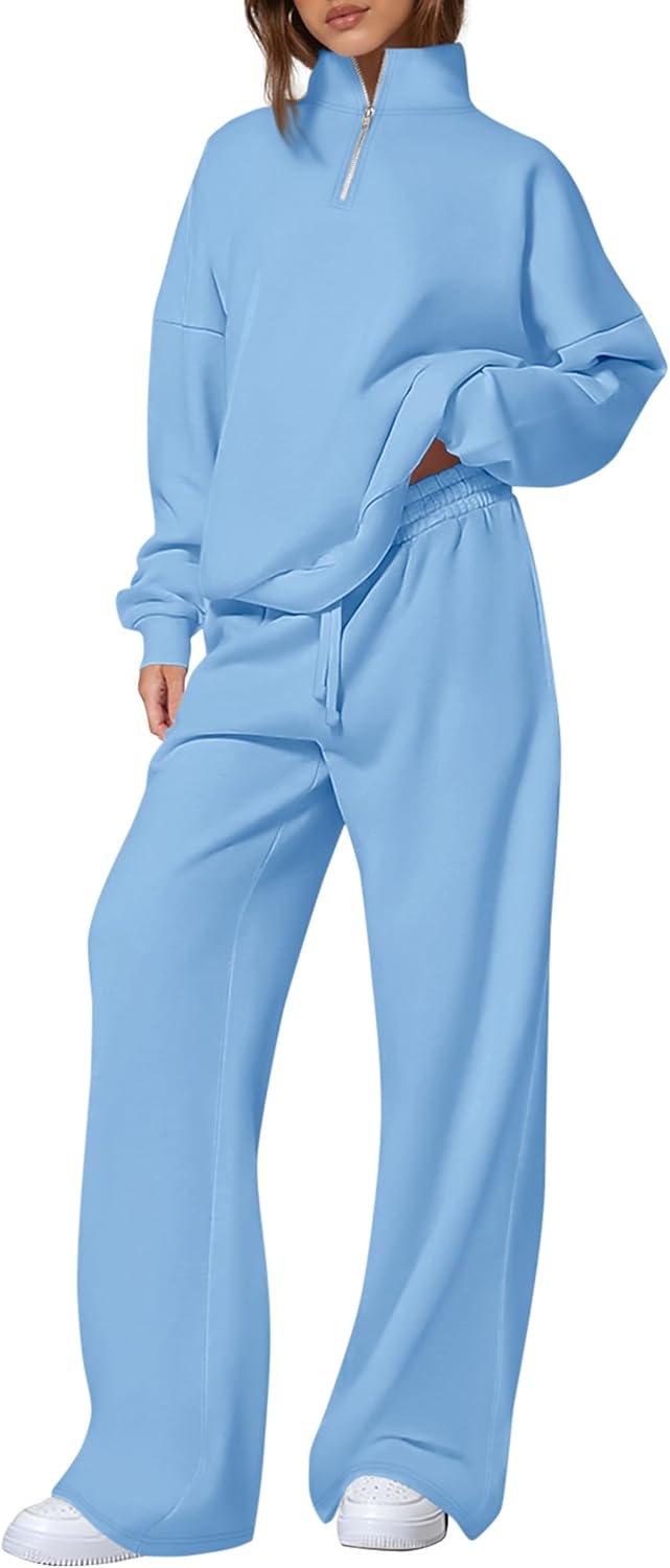 Womens Casual Two Piece Sets Fall 2026 Outfits Quarter Zip Sweatshirts Straight Leg Pants Sweatsuits Tracksuit