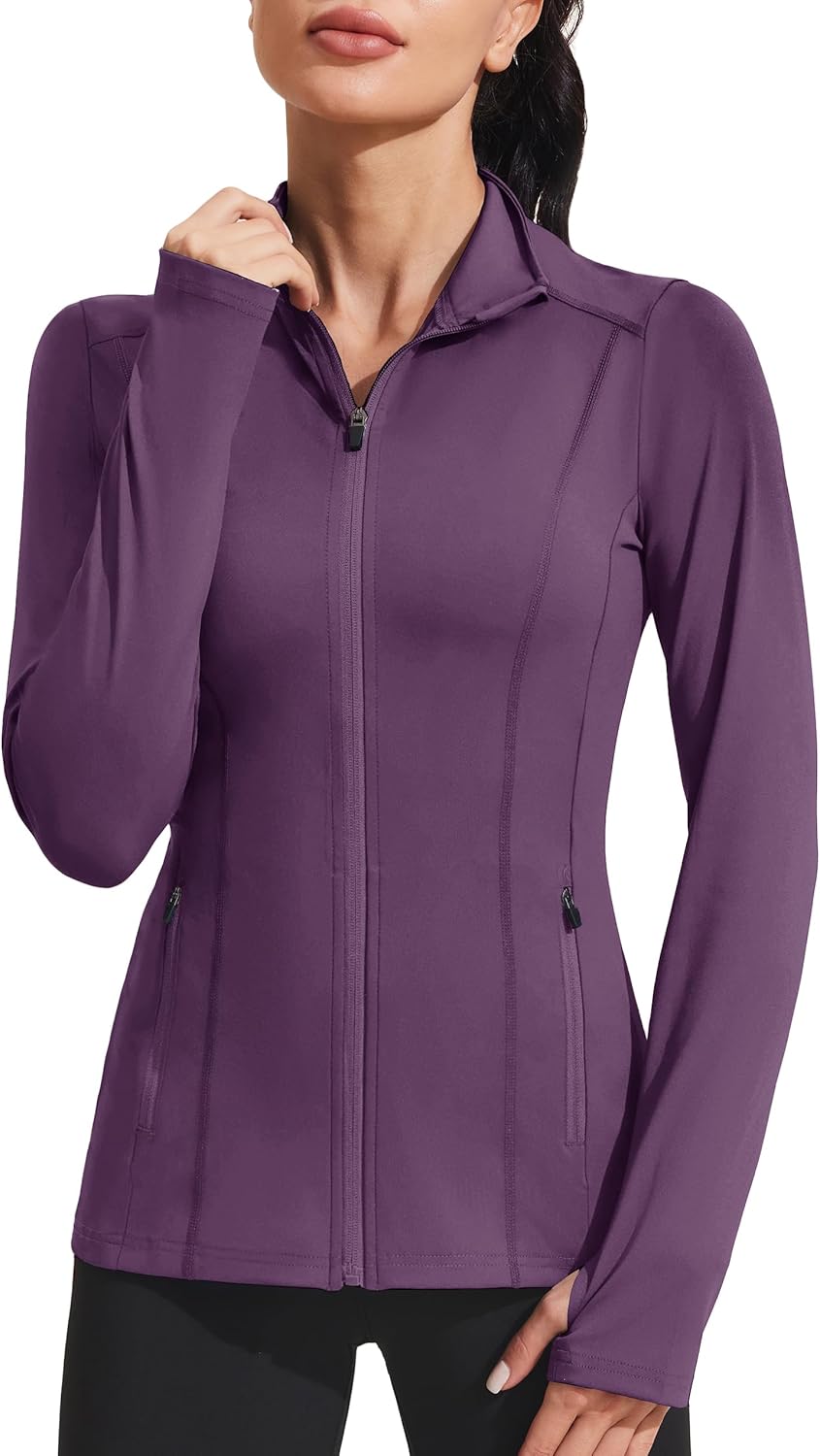 Women's Athletic Jackets Slim Fit Workout Jacket Full Zip Up Running Gym Yoga Sports Tops with Pockets